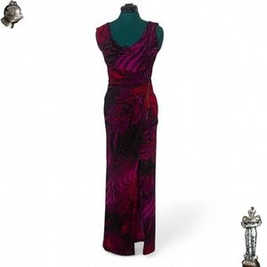Cache vintage purple red beautiful abstract animal print cowl neck maxi dress